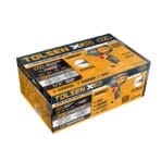 Retail packaging for the TOLSEN X20 20V cordless impact wrench, highlighting 400Nm max torque, brushless motor, hollow shaft 2-in-1 design, and Tool Only configuration.