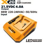 Tolsen X20 4-Amp 88W fast battery charger with LED power indicator 220-240V