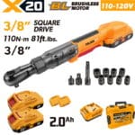 20V X20 Brushless Cordless 3/8" Sq. Drive Ratchet Wrench, 110N·m (2x2.0Ah, 110-120V)