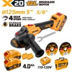 20V X20 Brushless Cordless 5" Angle Grinder (2×4.0Ah, 110-120V)