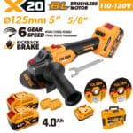 20V X20 Brushless Cordless 5" Angle Grinder (2×4.0Ah, 110-120V)