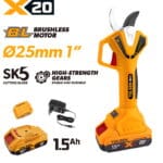 TOLSEN 20V Brushless Cordless 25mm Pruning Shears Kit with 1.5Ah Li-ion Battery and EU Plug Charger