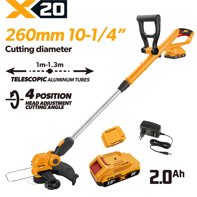 TOLSEN 20V X20 Cordless 260mm String Trimmer Kit with 2.0Ah Battery and EU Charger