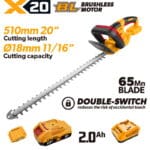 20V X20 Brushless Cordless 51cm Hedge Trimmer (2.0Ah)