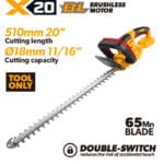TOLSEN 20V X20 Brushless Cordless 20" (51cm) Hedge Trimmer with 65Mn Blade - Bare Tool Only