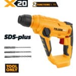 Tolsen X20 20V cordless SDS-plus rotary hammer bare tool with 3 masonry drill bits.