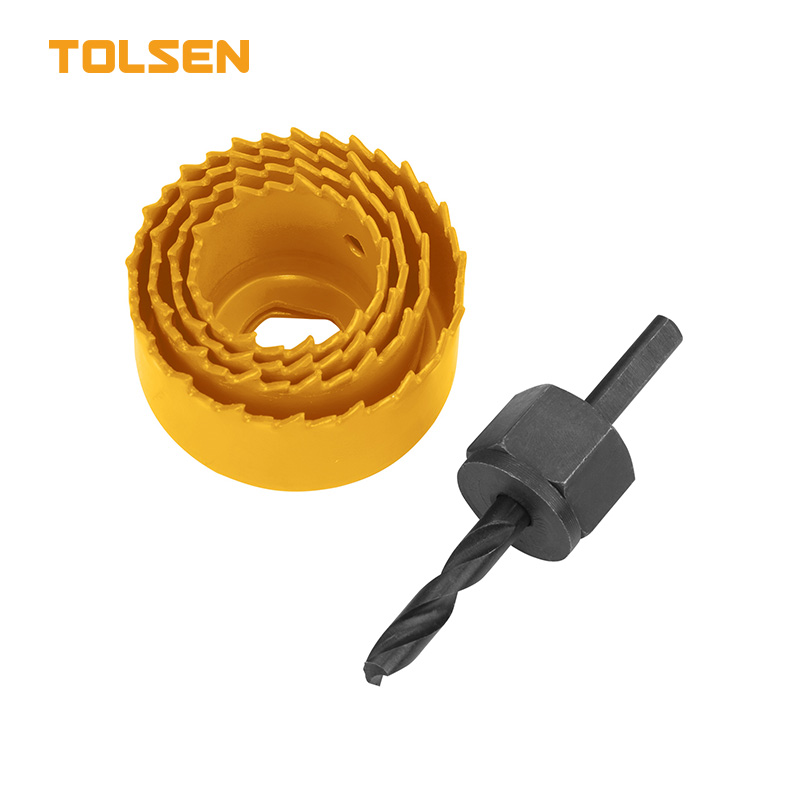 Tolsen 5pcs carbon steel hole saw set with mandrel pilot bit for wood and drywall drilling