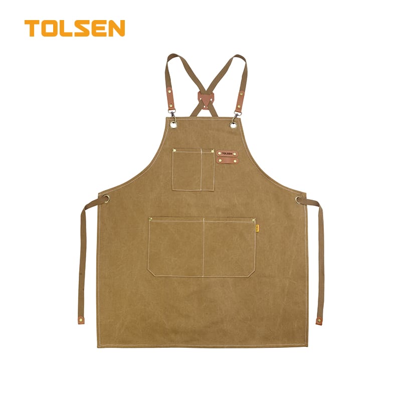 TOLSEN Heavy Duty Canvas Workshop Apron with Cross-Back Straps and Tool Pockets for Woodworking and Crafting