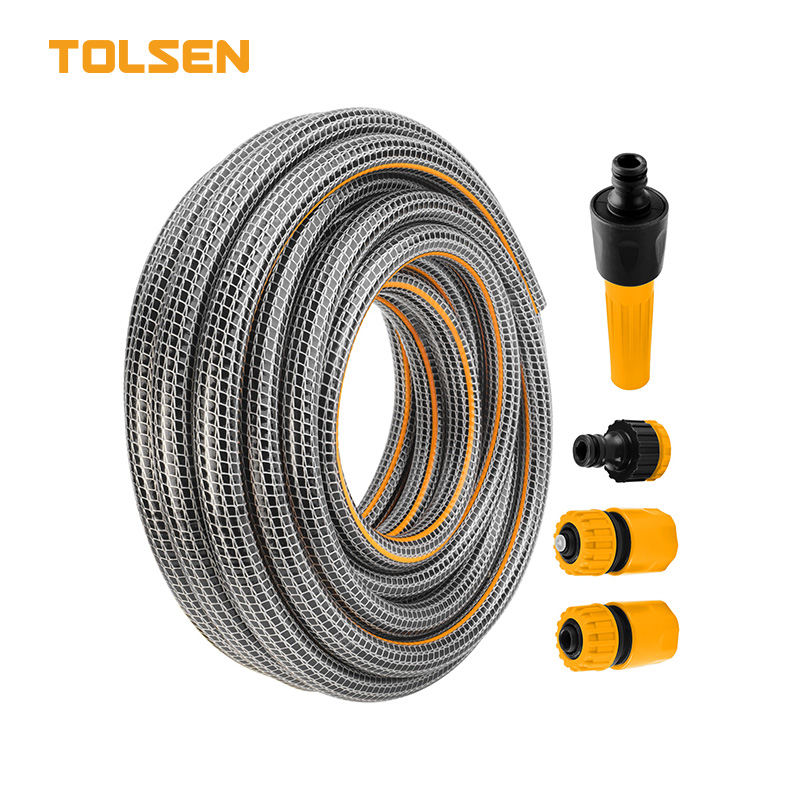 Tolsen 1/2 inch 350 PSI reinforced garden hose pipe set with spray nozzle and quick connectors