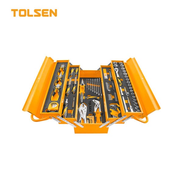 TOLSEN 100-Piece Cantilever Metal Tool Box Tool Set, Master Mechanic Hand Tool Kit with Sockets, Wrenches, and Pliers for Workshop Repair