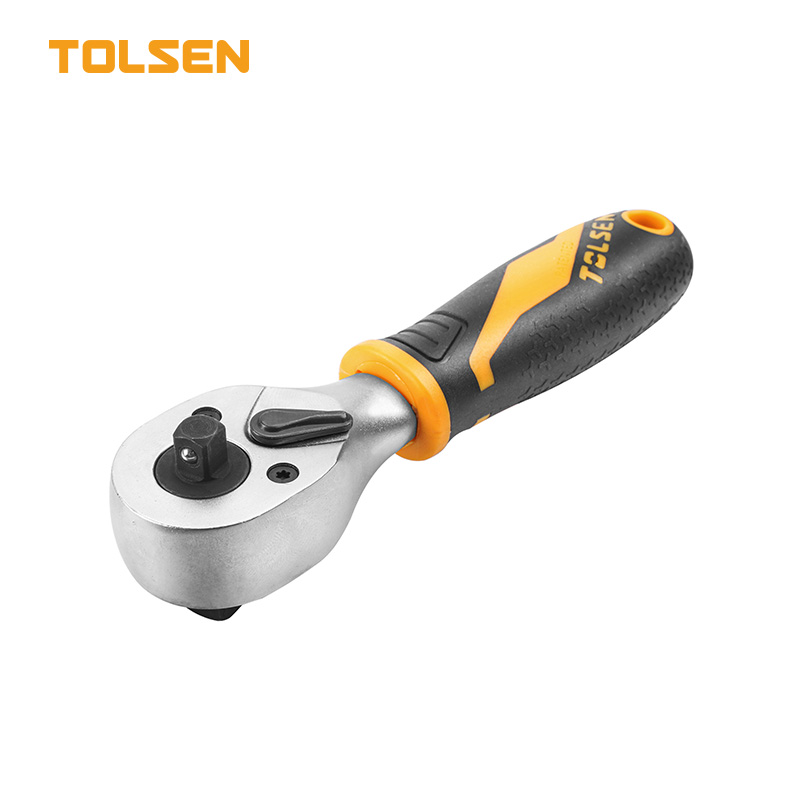 TOLSEN 2-in-1 Stubby Ratchet Handle with Dual 1/4" and 3/8" Square Drive, Reversible Compact Ratchet Wrench for Tight Spaces