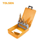 Tolsen 3pcs HSS titanium coated step drill bit set 4-12mm 4-20mm 4-32mm with metal case for sheet metal drilling