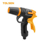 Tolsen 57104 adjustable garden hose spray gun water nozzle with ergonomic grip for lawn watering and car washing.