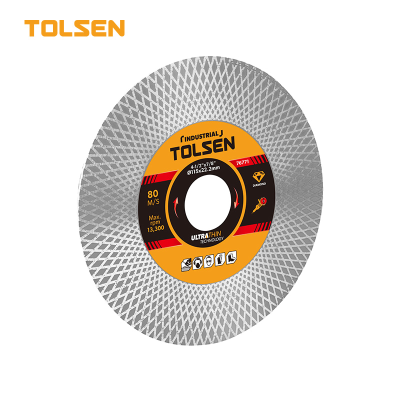 Tolsen 115mm 4.5 inch ultra thin mesh turbo diamond cutting disc saw blade for porcelain tile and ceramic cutting