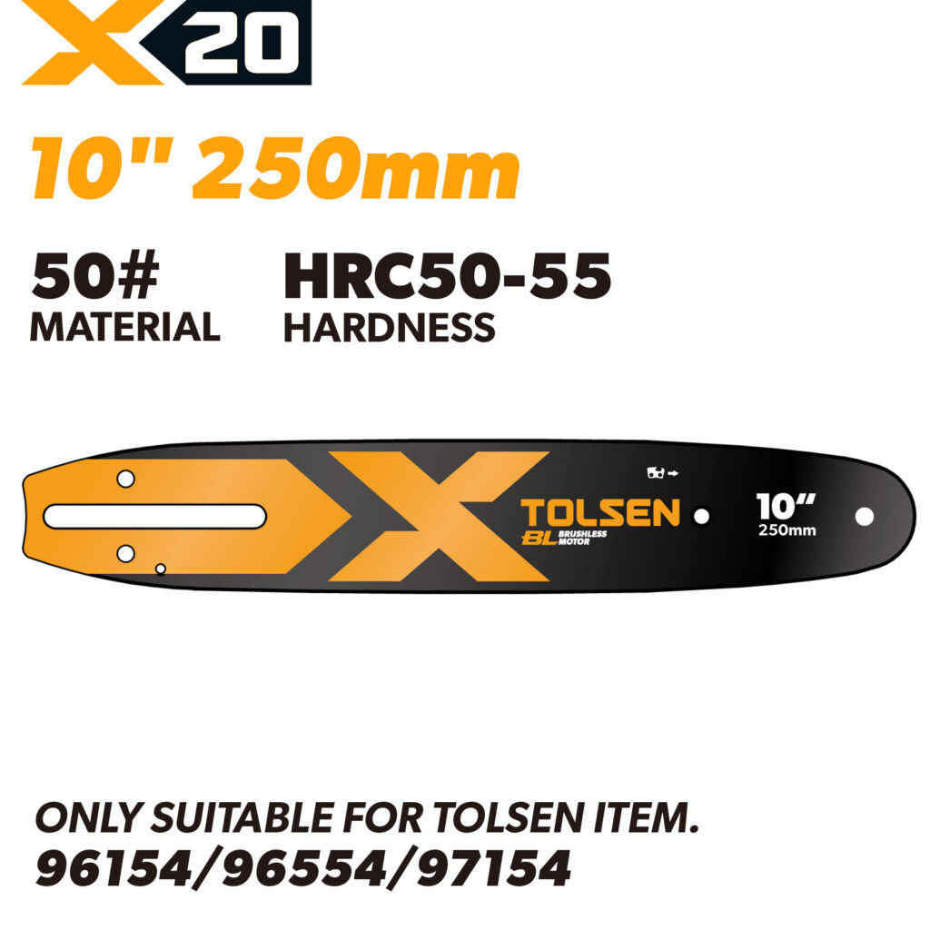 TOLSEN X20 10 inch 250mm chainsaw guide bar 50 steel for chainsaw models 96154 96554 97154