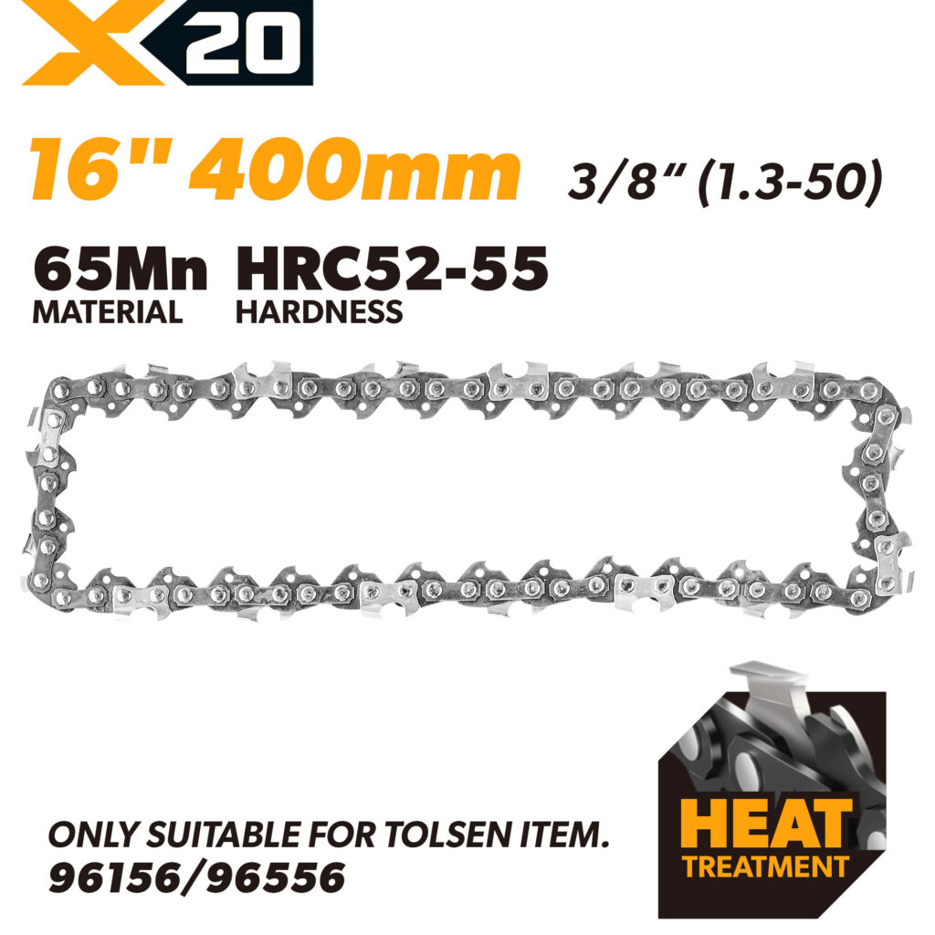 TOLSEN X20 16 inch 400mm chainsaw chain 3/8 inch 1.3mm 50 drive links for chainsaw models 96156 96556