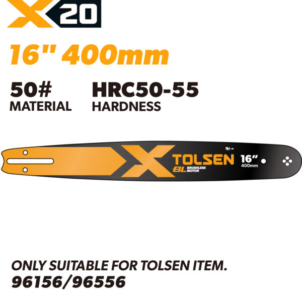 TOLSEN X20 16 inch 400mm chainsaw guide bar 50 steel for chainsaw models 96156 96556