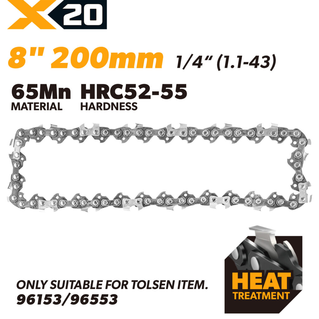 TOLSEN X20 8 inch 200mm chainsaw chain 1/4 inch 1.1mm 43 drive links for mini chainsaw models 96153 96553