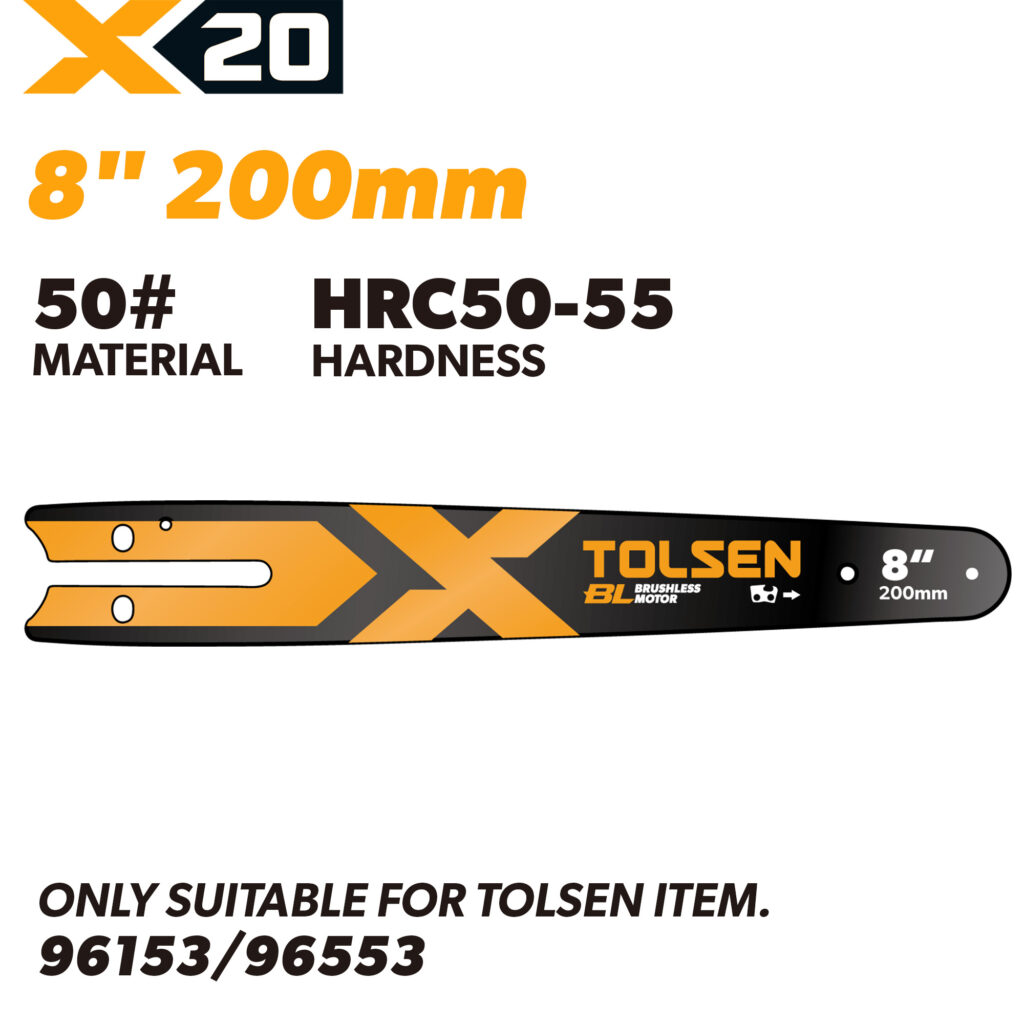 TOLSEN X20 8 inch 200mm chainsaw guide bar 50 steel for mini chainsaw models 96153 96553